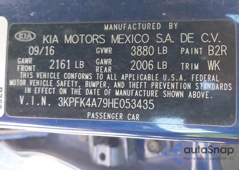 2017 Kia Forte Lx z USA, uszkodzony, nr VIN 3KPFK4A79HE053435